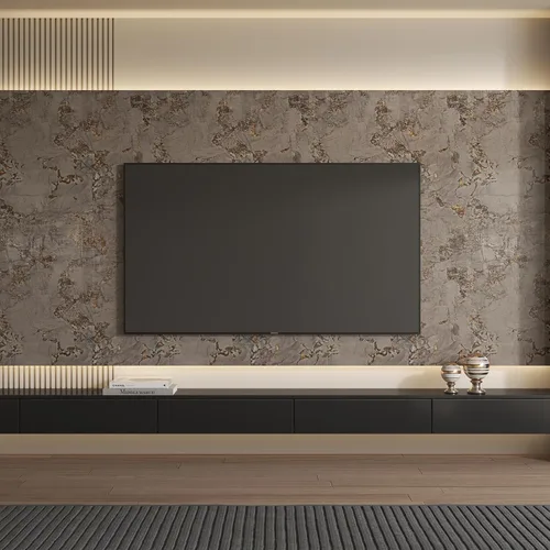 Vista 3 de Papel tapiz de mármol gris despegable y adherible 32"×157", papel de contacto de granito dorado, grueso, autoadhesivo, envoltura de vinilo brillante