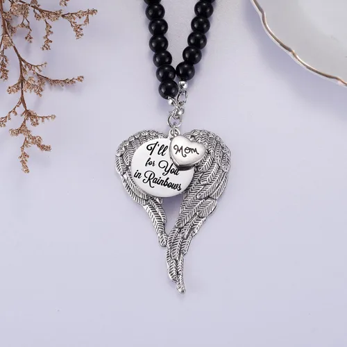 Vista 2 de Collar conmemorativo de alas de ángel, regalos conmemorativos para la pérdida de mamá/papá/abuela/abuelo/hijo/hija, adorno conmemorativo para espejo