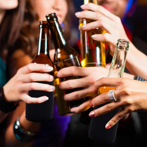 Vista 6 de Enfriadores de latas de cerveza negras de neopreno, plegables aislantes, a granel, paquete de 12 unidades, 25 paquetes (50, negro)