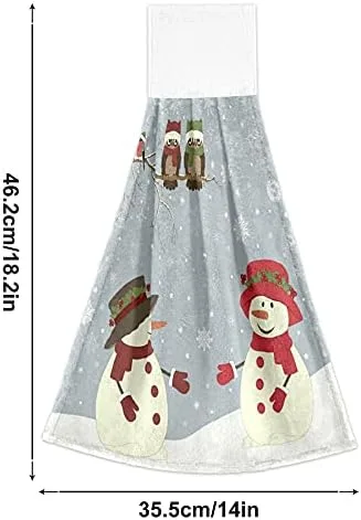 Vista 2 de Toallas de cocina con diseño de búho de muñeco de nieve de invierno, toalla de mano colgante con lazo, 2 unidades, paño suave y absorbente