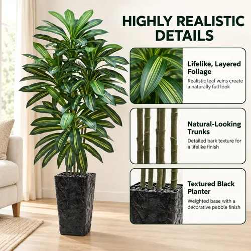 Vista 3 de Árbol de Dracaena artificial, plantas artificiales de 5 pies, maceta Verde-negro Pot