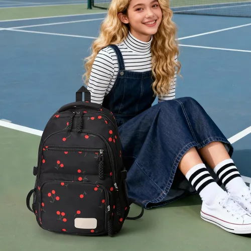 Vista 7 de Mochila con lazo para mujer, mochila kawaii de nailon coquette, juego de 3 piezas, linda mochila para computadora portátil universitaria, mochila