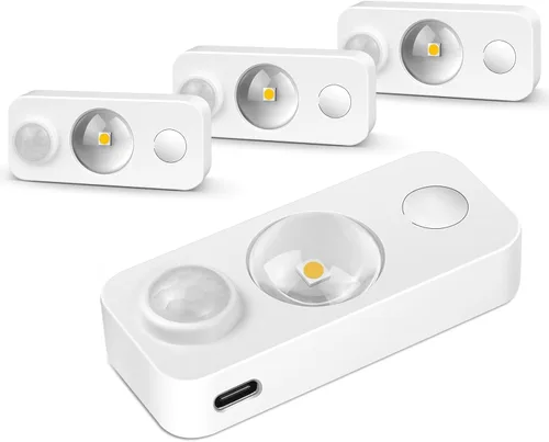 Vista 9 de Luces LED Puck con Sensor de Movimiento, Iluminación Inalámbrica Recargable para Debajo del Gabinete, Luz Nocturna Regulable, Luces Debajo