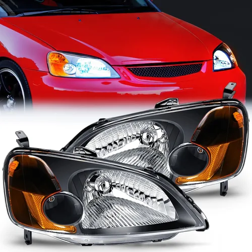 Vista 10 de Nilight - Conjunto de faros delanteros compatibles con Honda Civic 1996 1997 1998. Reemplazo de faros delanteros, carcasa negra, reflector ámbar