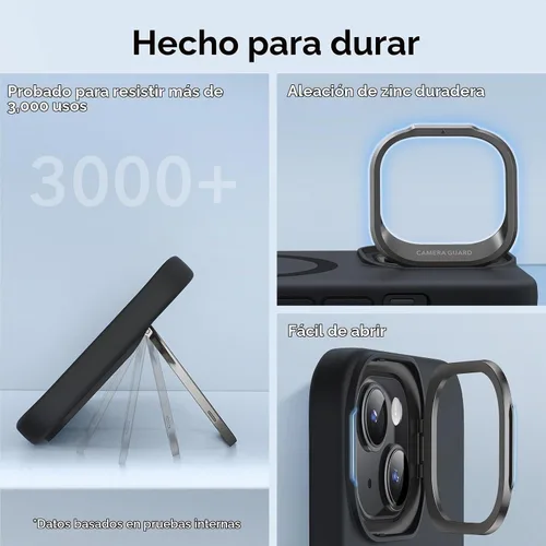Vista 8 de ESR Funda para iPhone 15 Plus, funda de silicona MagSafe con soporte, protección de grado militar, soporte integrado para guardar cámara, funda