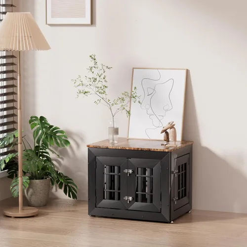 Vista 2 de Snuowu Mueble de jaula de perro resistente de 26 pulgadas para perros pequeños, medianos y grandes, jaula de madera rústica para perros, muebles