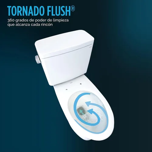 Vista 3 de TOTO Drake - Inodoro alargado de dos piezas 1.6 GPF TORNADO FLUSH con CEFIONTECT, algodón blanco - CST776CSG#01