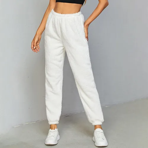 Vista 5 de Womens Plush Pants Casual Winter Solid Color Jogger Sweatpants Loose Soft Comfy Fleece Warm Home Pants