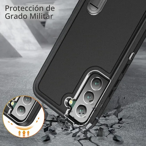 Vista 4 de Funda para Samsung Galaxy S22 Plus con función atril de 3 capas de grado militar, funda protectora de silicona resistente a prueba de golpes