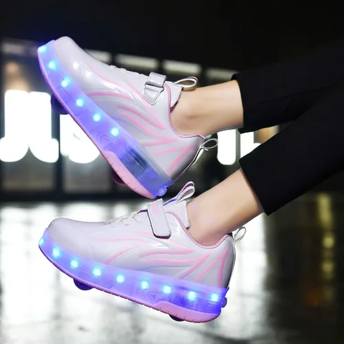 Vista 5 de HHSTS Zapatos para niños Nuevos zapatos mejorados con ruedas de color de luz LED, patines brillantes, zapatos de patinaje, regalos simples