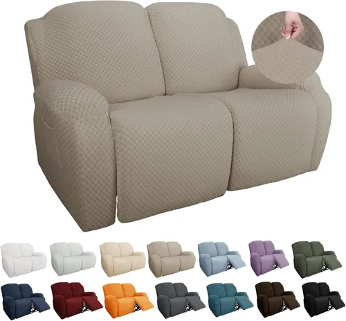 Vista 47 de YEMYHOM Funda elástica de 4 piezas para silla reclinable de jacquard con bolsillo lateral, antideslizante, ajustable, protector de muebles con parte