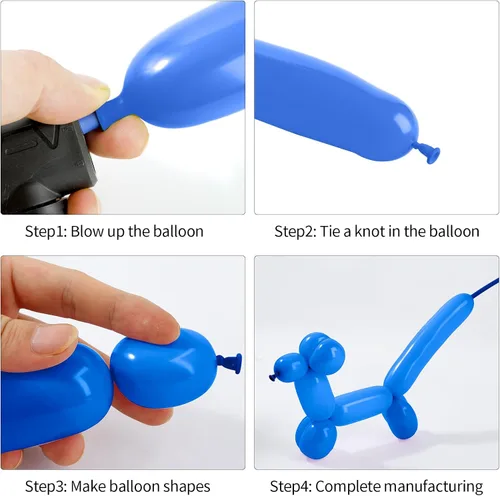Vista 3 de 260 globos, 50 globos largos azul oscuro para arco, kit de animales, torsión