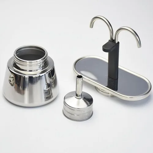 Vista 4 de Olla de acero inoxidable, máquina para estufa, cafetera clásica italiana doble tubo