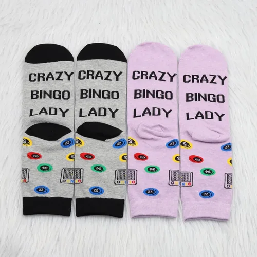 Vista 4 de MBMSO Divertidos calcetines de bingo – 2 pares de calcetines de vestir para mujer de bingo loco