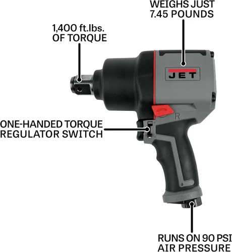 Vista 2 de JET Llave de impacto compuesta de 1 pulgada, 1400 ft-lbs, 5300 RPM (modelo JAT-128)
