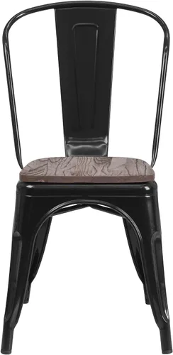 Vista 8 de Flash Furniture Perry - Silla apilable de metal con asiento de madera, 1 paquete, color negro