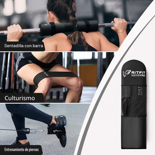 Vista 7 de RitFit 7PCS Barbell Squat Pad Set, Hip Thrust & Lunges Includes Resistance Band, 2 Safety Straps, 2 Gym Ankle Straps & Carry Bag, Upgraded Neck &