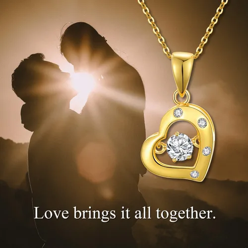 Vista 5 de SISGEM Collar de corazón de oro real de 18 quilates para mujer, con delicado dije de corazón de oro bailarín con diamantes de imitación de amor