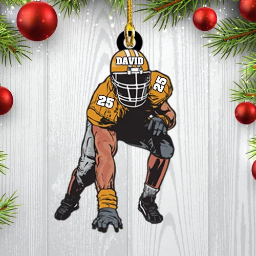 Vista 4 de Adorno acrílico de fútbol americano personalizado 2025, decoración personalizada para árbol de Navidad, recuerdo único de vacaciones, regalo