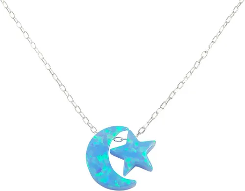 Vista 7 de Martinuzzi Accessories Collar de luna y estrella de ópalo con cadena de plata de ley 925