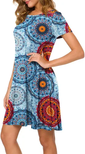 Vista 2 de POPYOUNG Vestido casual de verano 2025 para mujer, cuello redondo, salida de baño para playa