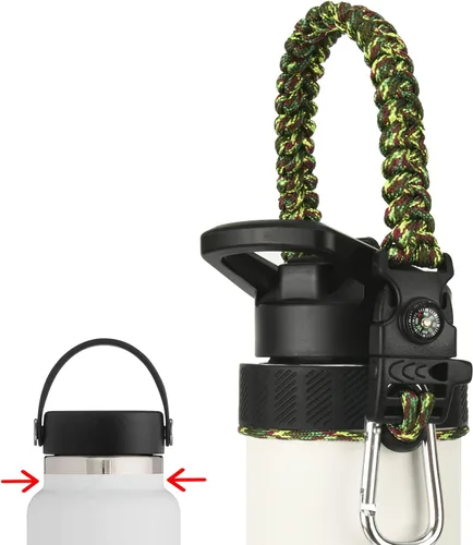 Vista 14 de Paracord Handle for Hydro Flask Water Bottles Standard/Wide Mouth, Strap Holder with Safety Rubber Ring & Carabiner, Easy to Carry and Durable