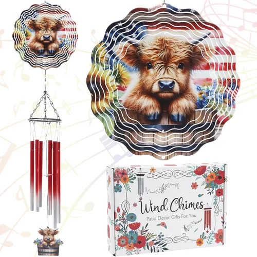 Vista 11 de Cardinal Gifts - Campanillas de viento de metal con molinillos de viento 3D para exteriores, jardín, patio, césped, patio, balcón, decoración