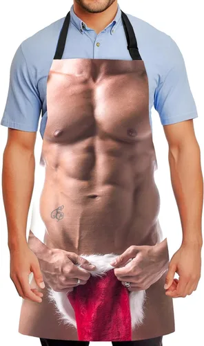 Vista 9 de Funny Creative Chef Apron with 3D Muscle Man Adjustable Sexy Kitchen Apron Waterproof Aprons BBQ Party Xmas Gift