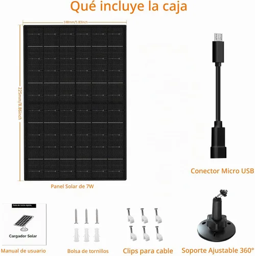 Vista 7 de Zivif - Panel solar de 7 W para cámaras de seguridad, puerto micro USB y USB-C, color negro 7 W - negro