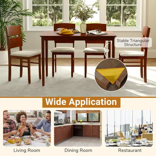 Vista 7 de Giantex Juego de mesa de comedor de 5 piezas para 4, mesa de comedor rectangular de granja con 4 sillas tapizadas, respaldo alto curvo, patas