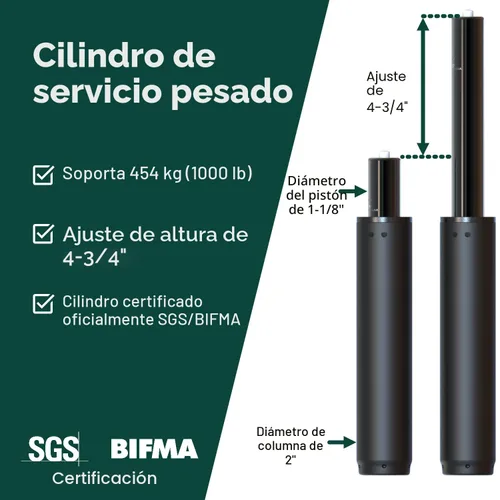 Vista 5 de Reemplazo del cilindro de silla de oficina (como se ve en PBS) – Pistón de elevación de gas neumático resistente para sillas de escritorio y sillas