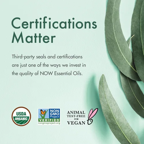 Vista 4 de NOW Aceites esenciales, aceite orgánico de eucalipto globulus, aroma clarificador de aromaterapia, destilado al vapor, 100% puro, vegano, tapa