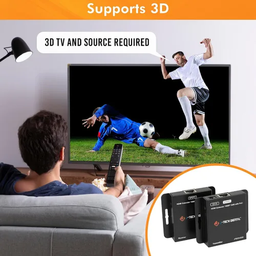 Vista 4 de J-Tech Digital Extensor HDMI a través de Ethernet único Cat5e/6/7 1080P hasta 1080P 160 pies Soporte PoC 3D Audio Digital, funciona con computadora