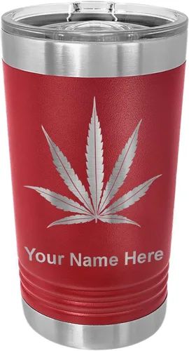Vista 18 de LaserGram Vaso de pinta aislado al vacío de 16 onzas, hoja de marihuana, grabado personalizado incluido (negro)