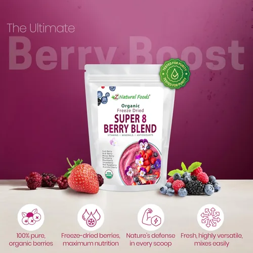 Vista 3 de Z Natural Foods Super 8 Berry Blend - Polvo orgánico de bayas liofilizadas, polvo de superalimento de frutas, delicioso polvo de frutas en polvo