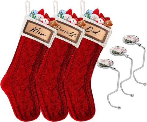 Vista 14 de Paquete de 2 medias de Navidad, medias de Navidad familiares grandes de 18 pulgadas, medias de punto de colores mixtos colgantes (2 mezclas)
