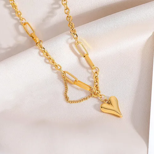Vista 4 de LYNMOS Lindos collares de corazón para mujer, regalos del día de San Valentín, collar de corazón chapado en oro real de 18 quilates, collar