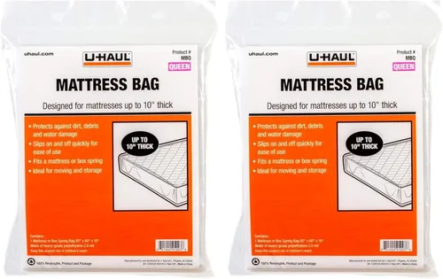 Vista 2 de U-Haul Bolsa de colchón Queen – Protección de plástico resistente para mudanzas y almacenamiento – 92 x 60 x 10 pulgadas (paquete de 1)