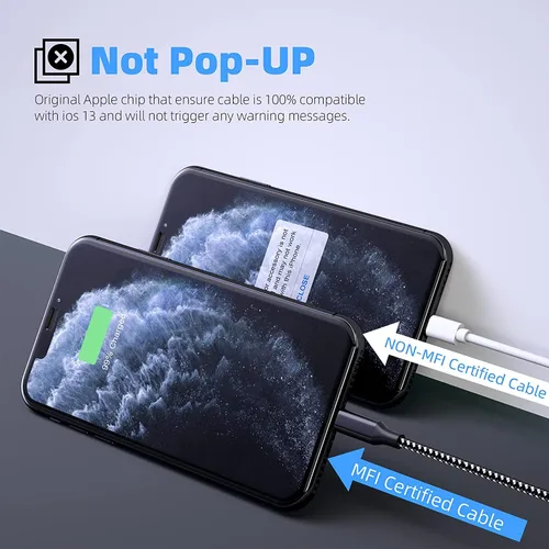 Vista 4 de Paquete de 3 cargadores para iPhone de 10 pies con certificación MFi de Apple, cable Lightning largo de carga rápida, sincronización de datos