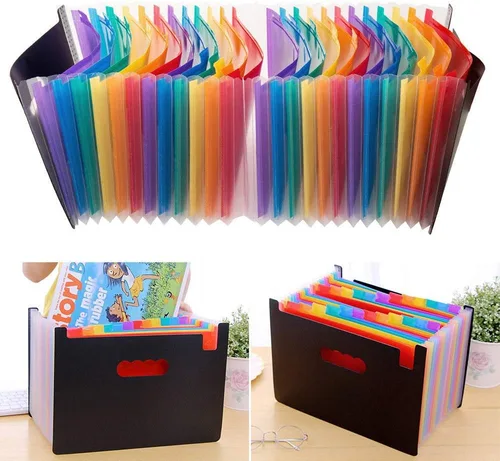 Vista 2 de Organizador de archivos de acordeón, carpeta de archivos expandible de 13/24 bolsillos con envoltura de borde de tela, caja de archivo portátil