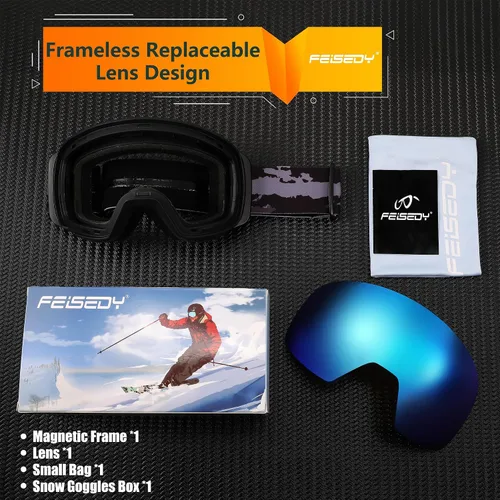 Vista 8 de FEISEDY Over-Glasses Ski/Snowboard Goggles for Men Women Youth B0020 Revoblue Vlt 16%