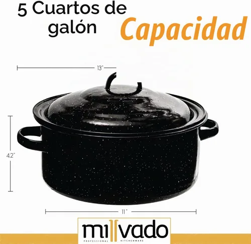 Vista 5 de Millvado Olla de Caldo de Granito de 5 Cuartos, Olla de Sopa Antiadherente con Tapa, Utensilios de Cocina de Esmalte Moteado, Olla de Caldo Grande