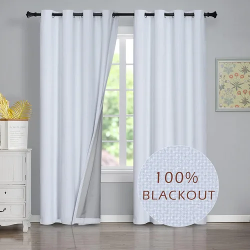 Vista 18 de Cortinas opacas con aspecto de lino de 84 pulgadas de largo, 100% absolutamente opacas, con aislamiento térmico, ahorro de energía, con textura, 2