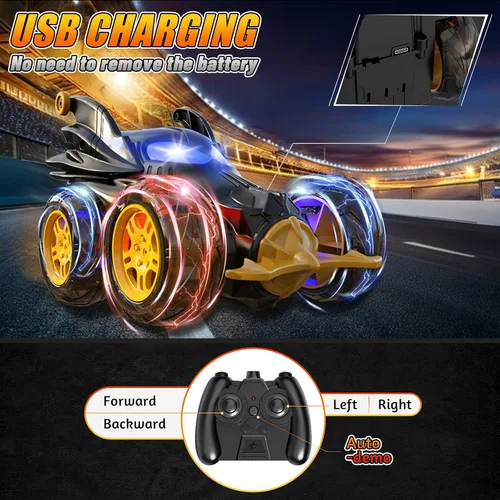 Vista 5 de Coche de Control Remoto para Niños - Gira 360° y Salta 4WD Coches RC de Acrobacias para Niños, Coche RC de 2.4GHz con Luces LED, Regalo de Navidad