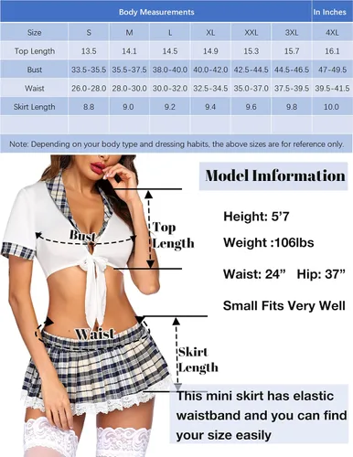 Vista 6 de ADOME - Conjunto de lencería sexy para mujer, diseño de colegiala, estudiante, para juegos de roles