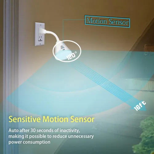 Vista 3 de Luz nocturna enchufable con sensor de movimiento, luz LED con sensor infrarrojo de 6W, luz AC 85-265V PIR sensor infrarrojo detector de movimiento