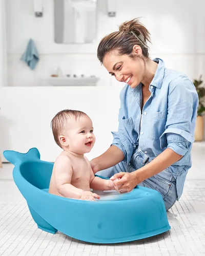 Vista 5 de Skip Hop Bañera para bebé, bañera inteligente de 3 etapas, Moby, azul (paquete de 2)