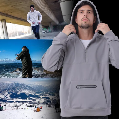 Vista 4 de ENDIRAD Sudaderas con capucha de forro polar impermeable para hombre, resistente a los cortavientos, chaqueta de lluvia softshell, abrigo