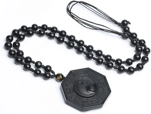 Vista 4 de Collar de obsidiana natural, colgante de protección de amuleto de la suerte con cadena de cuentas ajustable, talismán de cristal negro, joyería