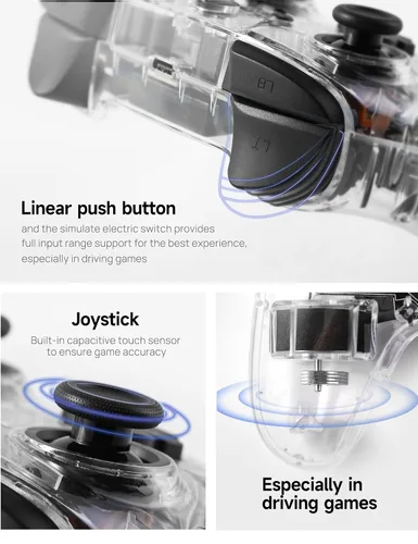 Vista 7 de TPARTS Wireless Game Controller for Tesla Model 3YSX, Multi-Device Crystal Clear Controller with 7-Colors LED Mode for SwitchSTEAM DeckPCTesla (1 pc)